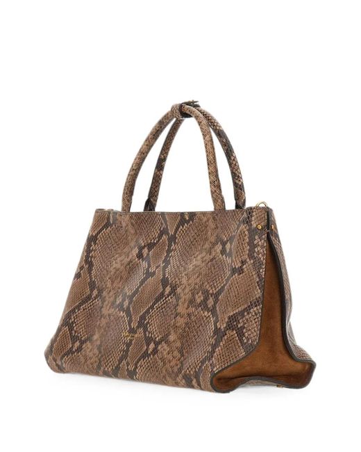 Gianni Chiarini Brown Amal Snake-Print Leather Tote Bag
