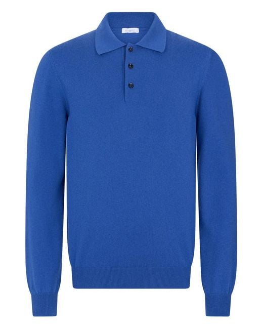 Malo Blue Buttoned Long-Sleeve Polo Shirt for men