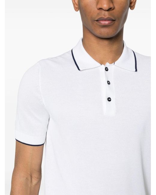Fay White Contrast-trim Polo Shirt for men