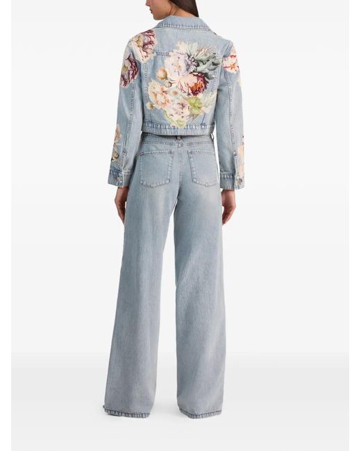 Alice + Olivia Blue Chloe Floral-Print Denim Jacket