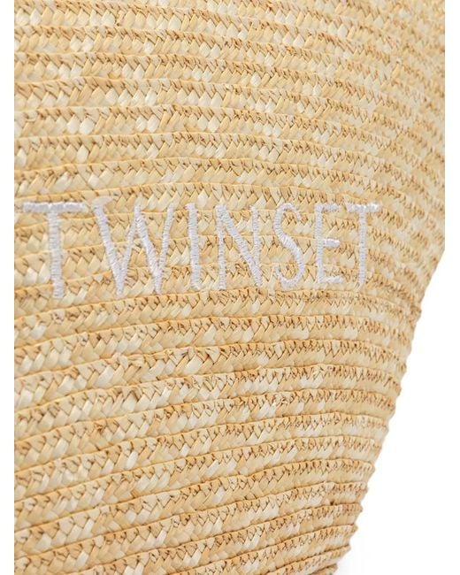 Twinset Natural Logo-Embroidered Woven Beach Bag