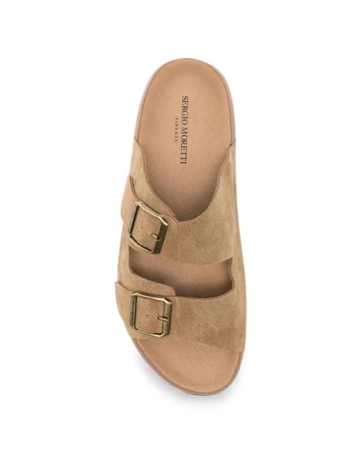 SERGIO MORETTI FIRENZE White Buckle-Fastening Suede Sandals