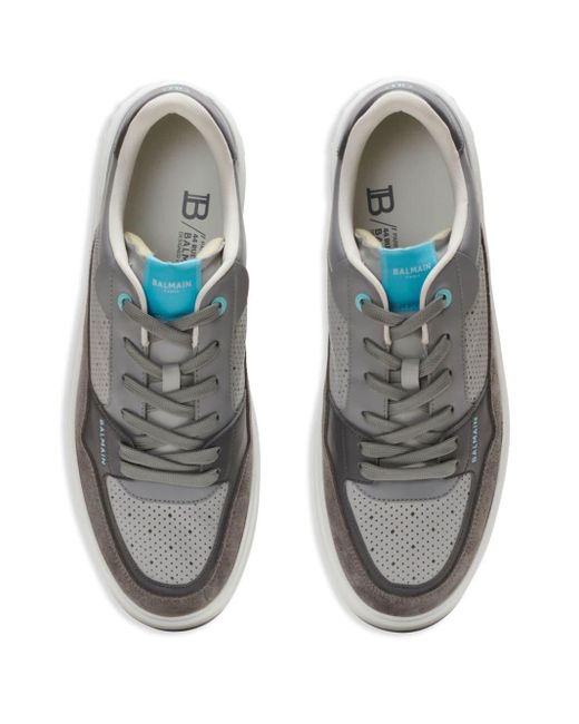 Balmain Gray Leather B-court Flip Sneakers for men
