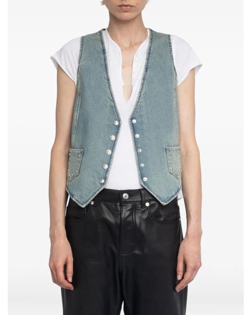 Zadig & Voltaire Blue V-neck Studded Waistcoat