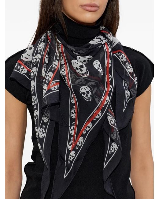 McQueen Black Seidenschal Mit Print