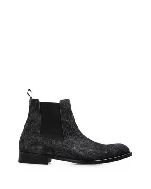 Etro Black Paisley-Print Suede Chelsea Boots for men
