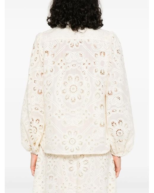 Zimmermann White Cotton Rhiannon Embroidered Blouse