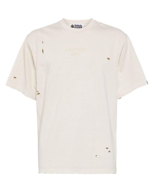 A Bathing Ape White Distressed Logo-print Cotton T-shirt for men