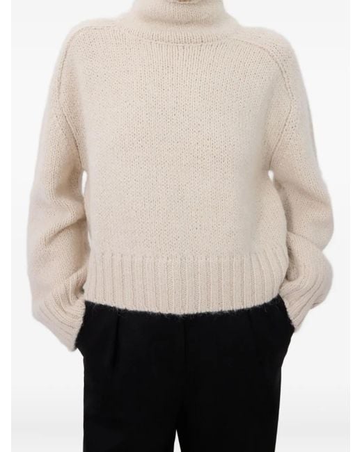 Loulou de Saison White Kean Stand Collar Ribbed Sweater