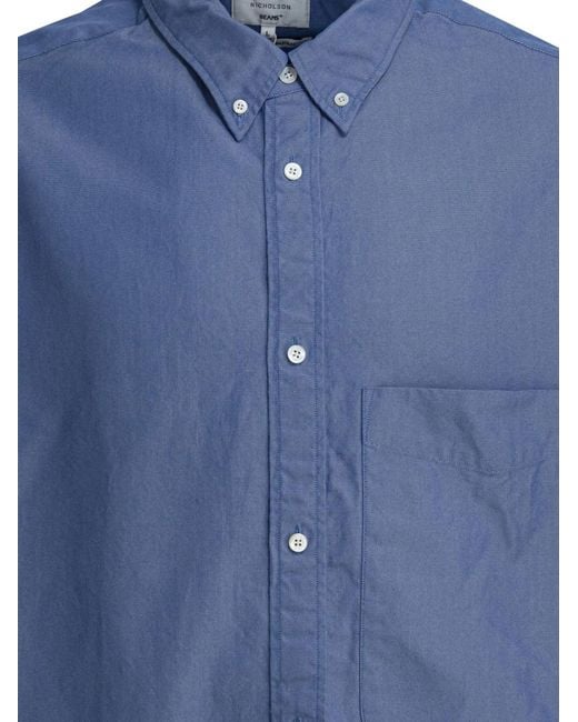 Beams Plus Blue Chest-Pocket Button-Up Shirt for men