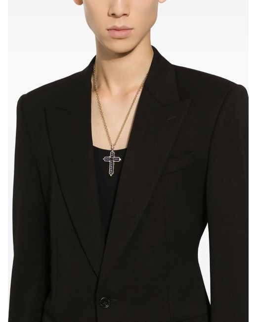 メンズ Dolce & Gabbana Cross サファイア&ダイヤモンド ペンダント 18kイエローゴールド&ホワイトゴールド Black