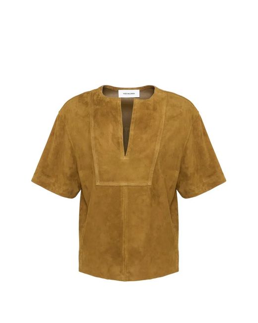 Yves Salomon Natural Double-Sided V-Neck Blouse