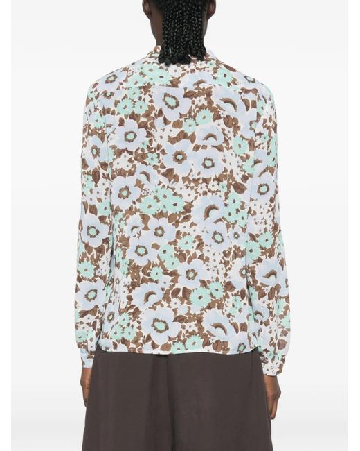 Tory Burch White Floral-Print Pussy-Bow Blouse