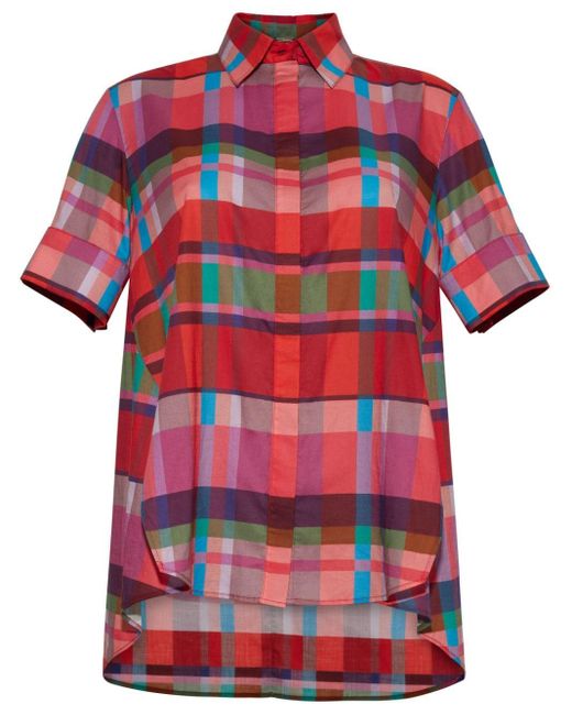 Adam Lippes Red Trapeze Checked Cotton-voile Shirt