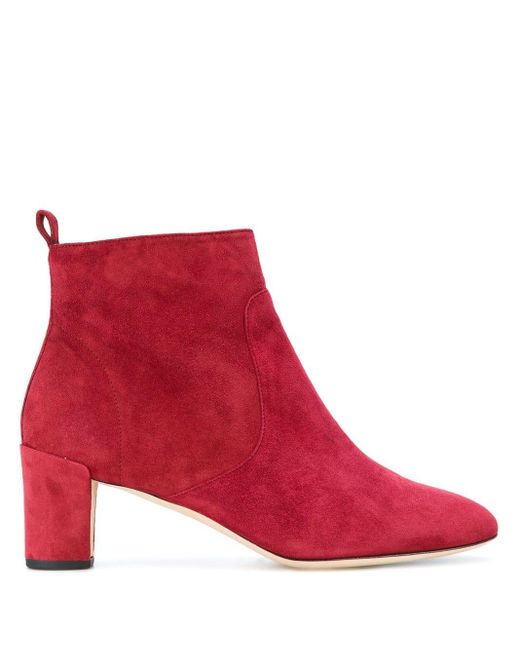 red mid heel ankle boots