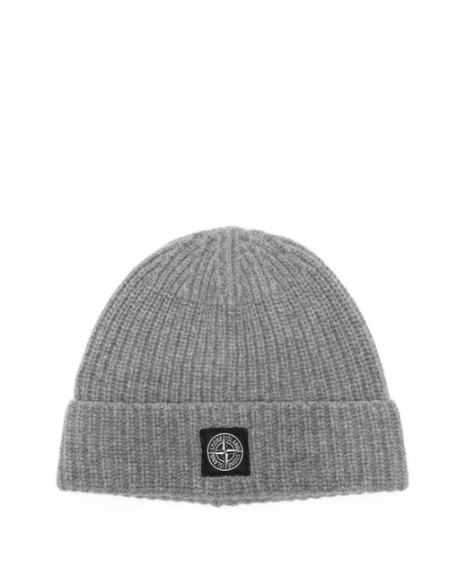 Stone Island Gerippte Beanie mit Logo-Patch in Gray für Herren