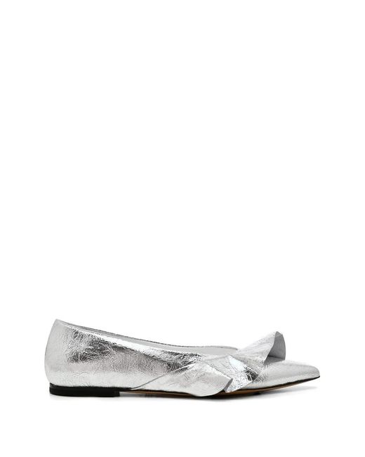 Essentiel Antwerp White Ruffled-Detail Ballet Flats