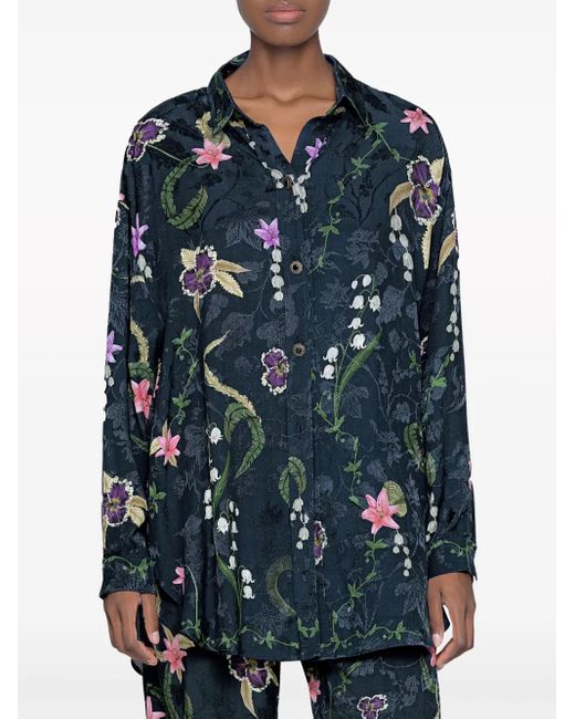 Agua Bendita Blue Cecilia Tesoro Floral-Print Shirt