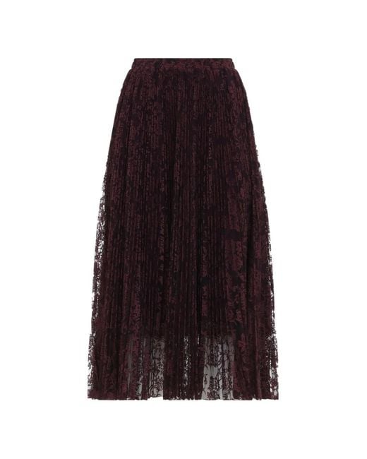 Ermanno Scervino Purple Pleated Lace-Overlay Midi Skirt