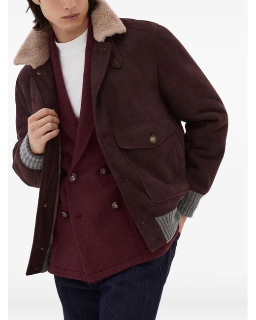 Brunello Cucinelli Leren Jack Met Lammy Kraag in het Brown voor heren