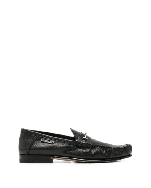 Tom Ford Black T-Bar Pebbled Leather Loafers