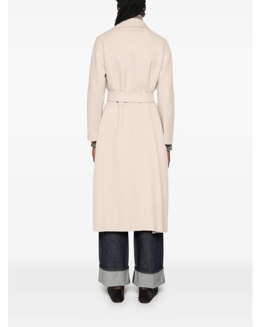Max Mara White Esturia Belted Notch-Lapel Coat