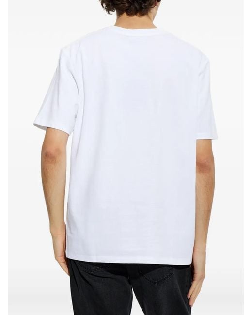 Balmain White Floral-Print Logo-Print T-Shirt for men