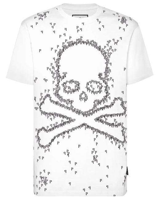 Philipp Plein White T-Shirt Round Neck Ss Skull & Bones for men