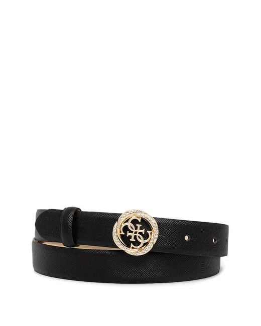 Guess White Crystal-Embellished Logo-Plaque Belt