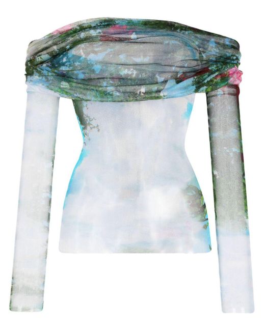 Top Lucid Veiled con stampa Garden di Christopher Esber in Blue