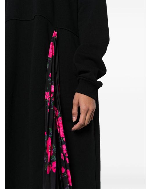 MSGM Black Floral-print Cotton Midi Dress