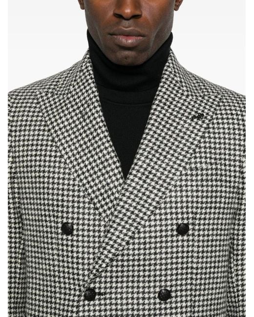 メンズ Tagliatore Houndstooth Double-breasted Blazer Gray