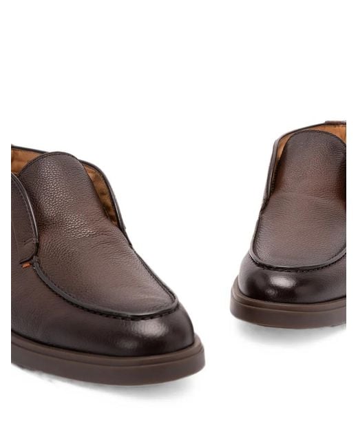 Santoni Brown Dragon Grained Leather Boots for men