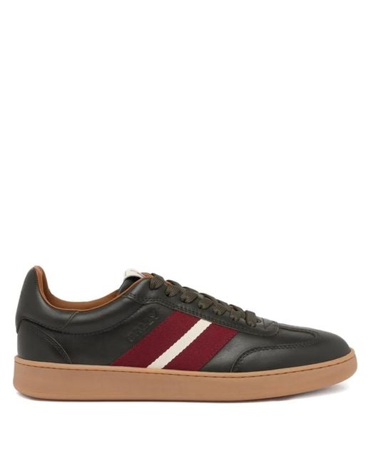 Bally Brown Crest Ribbon-Detail Leather Sneakers for men