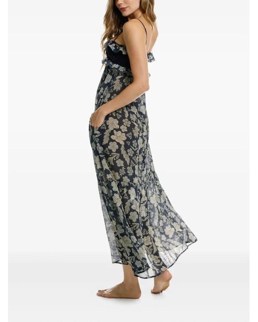 Agua Bendita Blue Amaranta Floral-Print Ruffled Maxi Dress