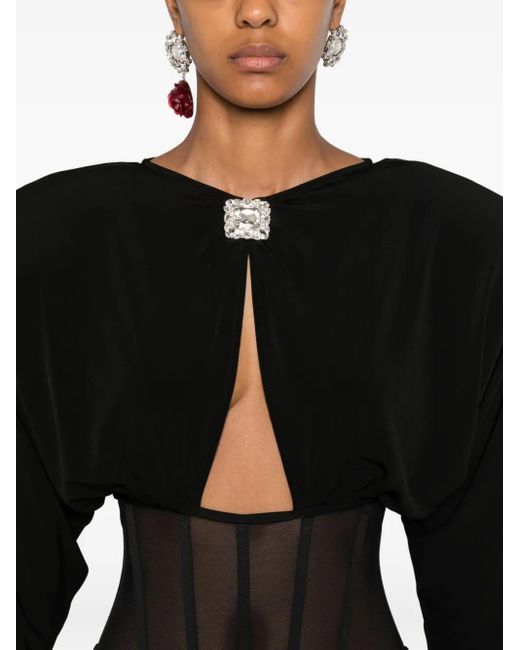 Nissa Black Padded-Shoulder Panel-Insert Maxi Dress