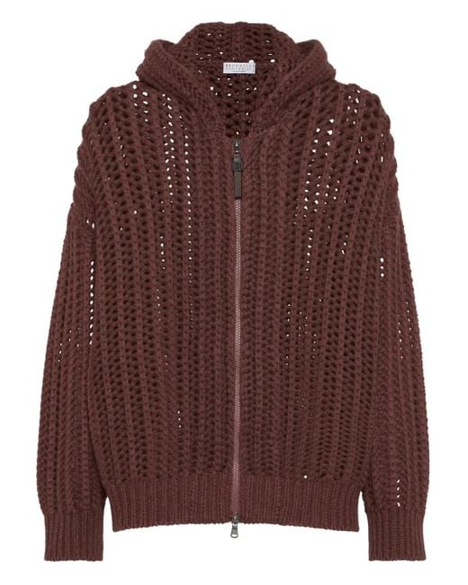 Brunello Cucinelli Brown Open-Knit Cardigan