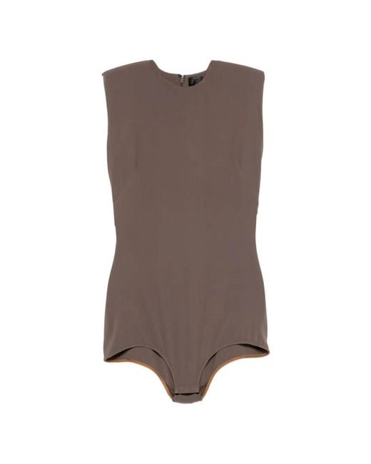 Mugler Brown Padded-Shoulder Sleeveless Bodysuit