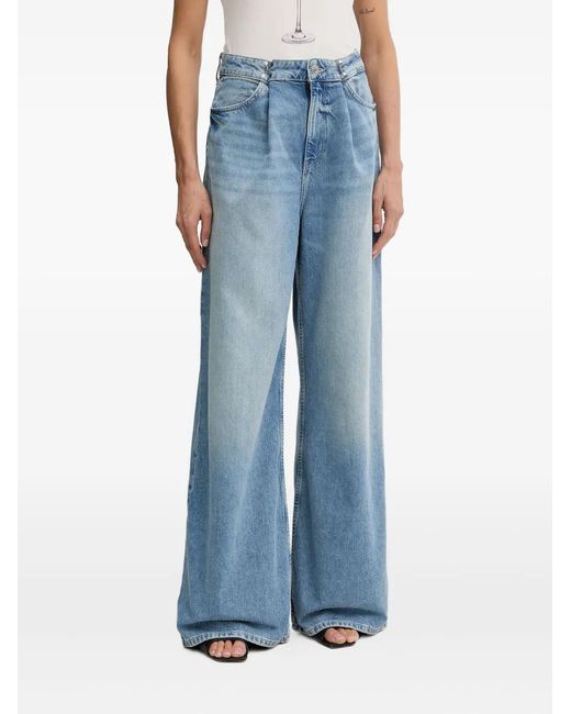 Guess Blue Pleated Wide-Leg Jeans