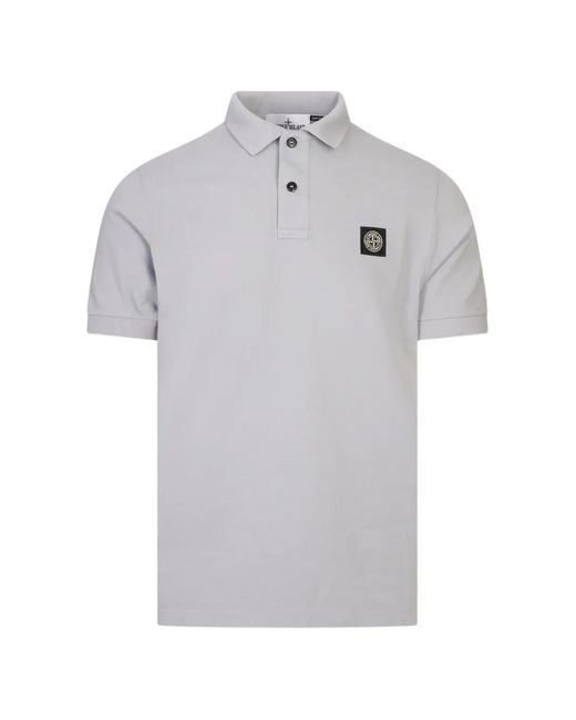 Stone Island Gray Logo-Patch Polo Shirt for men