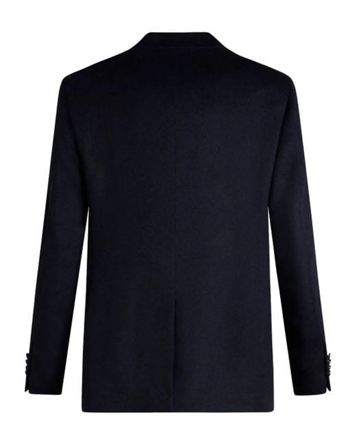Etro Blue Double-Breasted Cashmere Blazer for men
