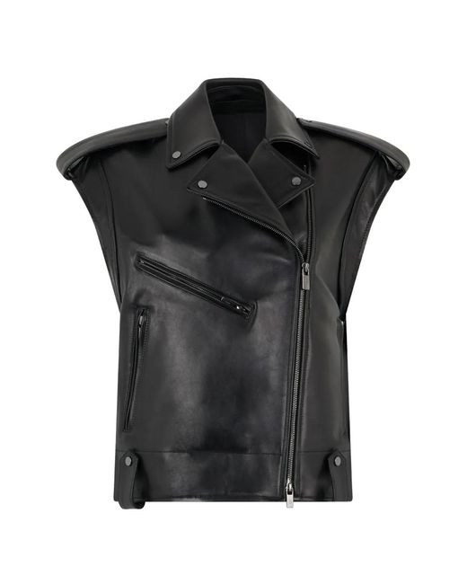 Salvatore Santoro Black Sleeveless Leather Biker Jacket