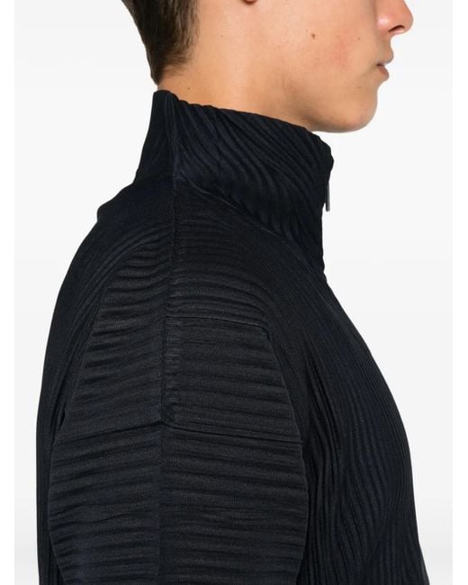 Homme Plissé Issey Miyake Blue Pleated Zip-Up Shirt for men