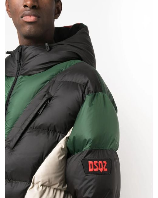 DSquared² Green Colour-Block Panelled Padded Jacket for men