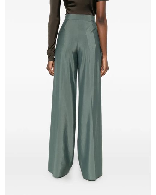 Max Mara Green Wool Wide-Leg Trousers