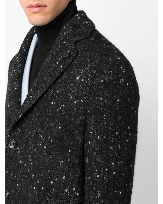 Lardini Black Single-breasted Speckled Tweed Coat for men