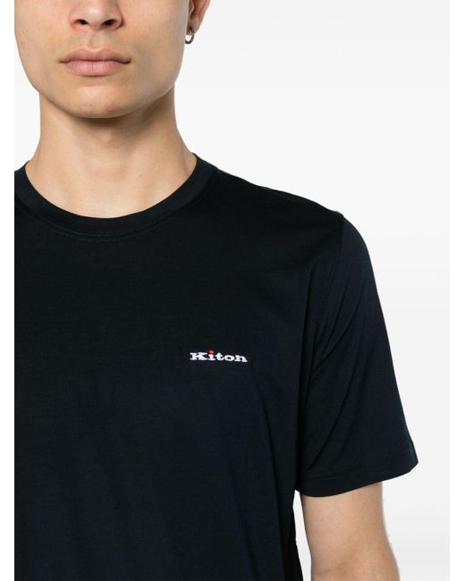 Camiseta con logo bordado Kiton de hombre de color Black