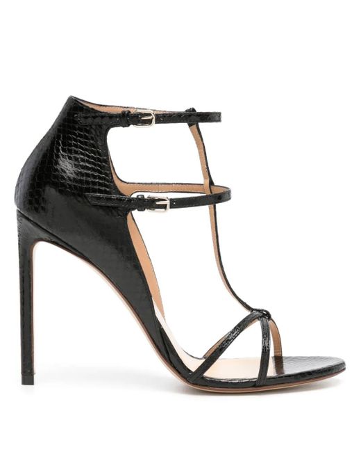 Francesco Russo Black 105Mm Snakeskin-Effect Sandals