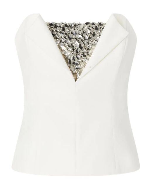 Genny White Schulterfreies Top Mit Kristallen