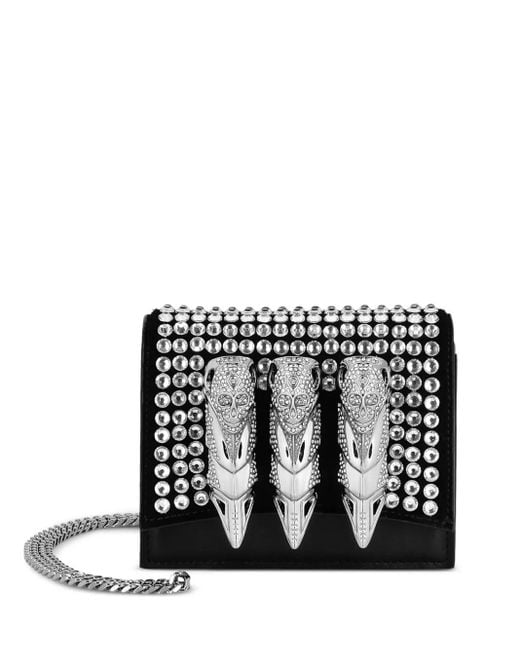 Philipp Plein Black Embellished Skull Knuckle Flap Shoulder Bag